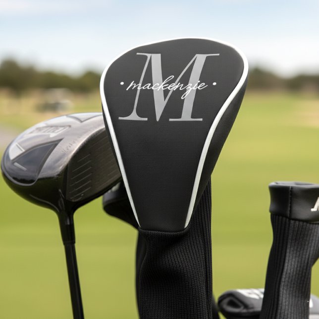 Couvre-club De Golf Modern Monogram Minimal Black White (Créateur téléchargé)