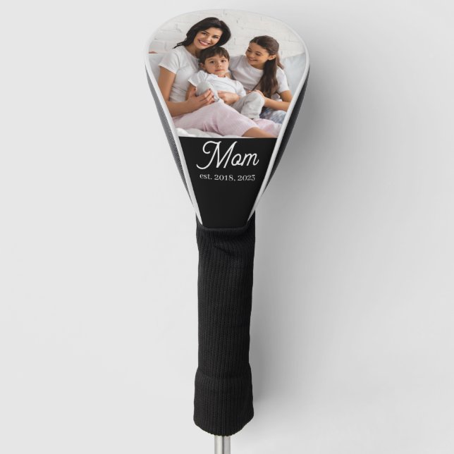 Couvre-club De Golf Mom Established Black White Script Photo (Devant)