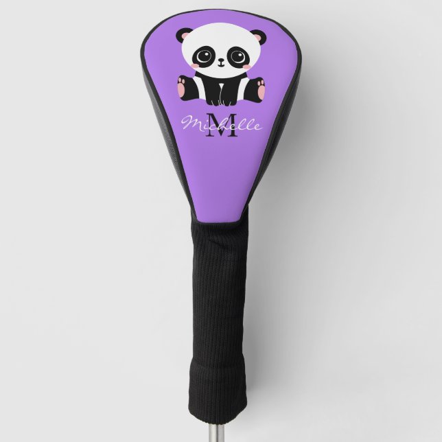 Couvre-club De Golf Monogram Cute Panda Nom personnalisé Purple (Devant)