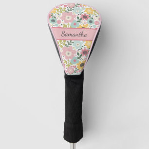 Couvre-club De Golf Monogram Pink Yellow Blue Floral Feminine