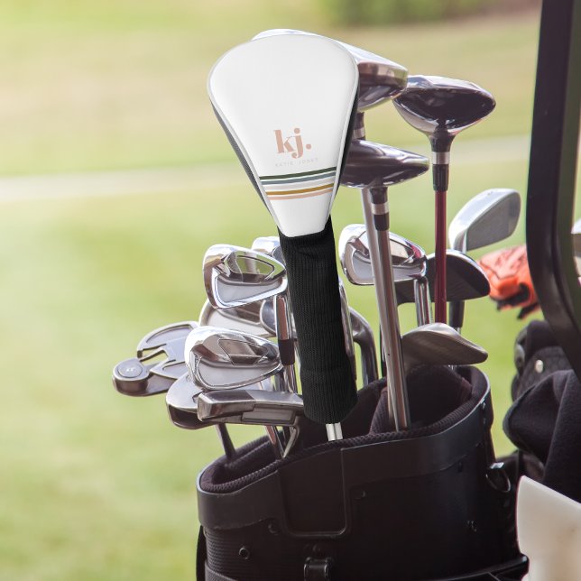 Couvre-club De Golf Monogramme à rayures rétro chic (Créateur téléchargé)