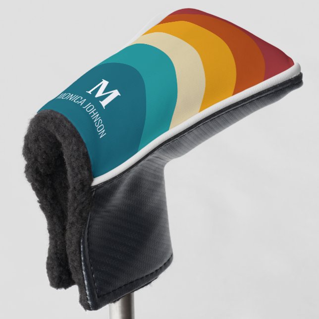 Couvre-club De Golf Monogramme arc-en-ciel Nom personnalisé Retro Suns (Devant 3/4)