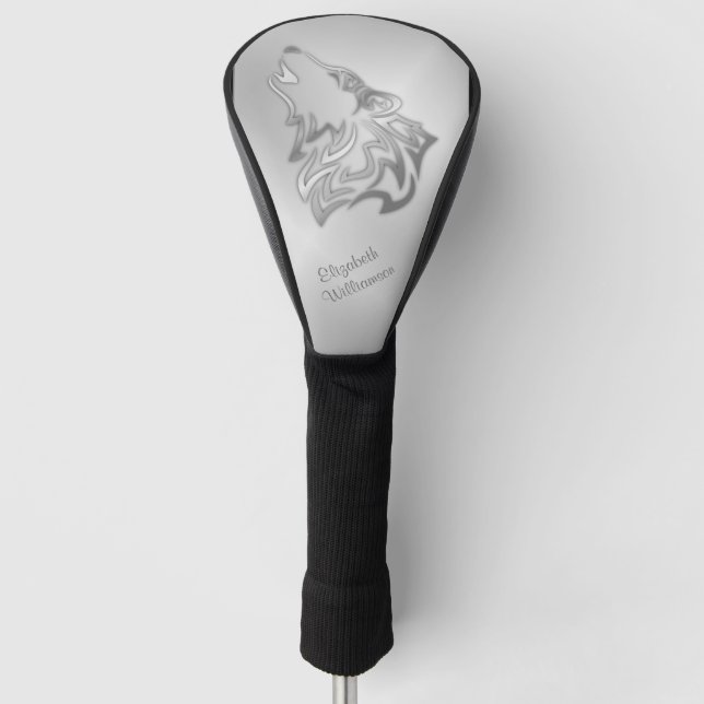 Couvre-club De Golf Monogramme argenté tribal de loup Howf  (Devant)