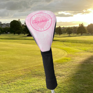 Couvre-club De Golf Monogramme blanc rose à la mode de nom d'aquarell