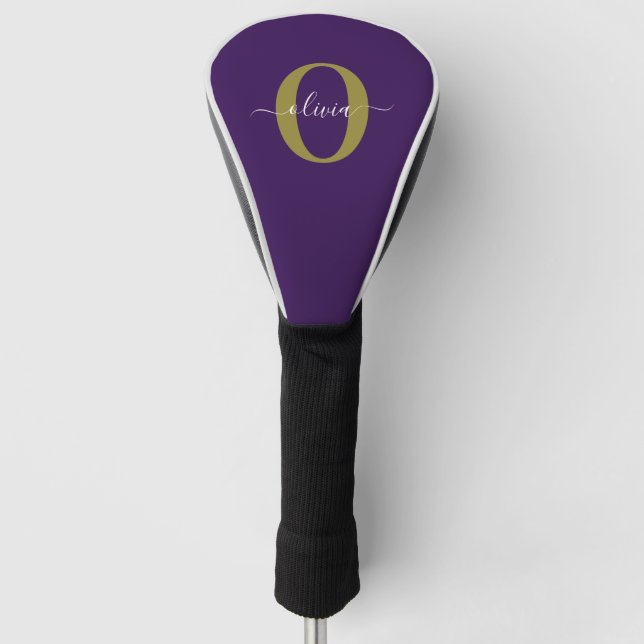 Couvre-club De Golf Monogramme customisé Nom du script Purple White Go (Devant)