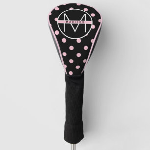 Couvre-club De Golf Monogramme Cute & Chic Pointe rose sur Noir