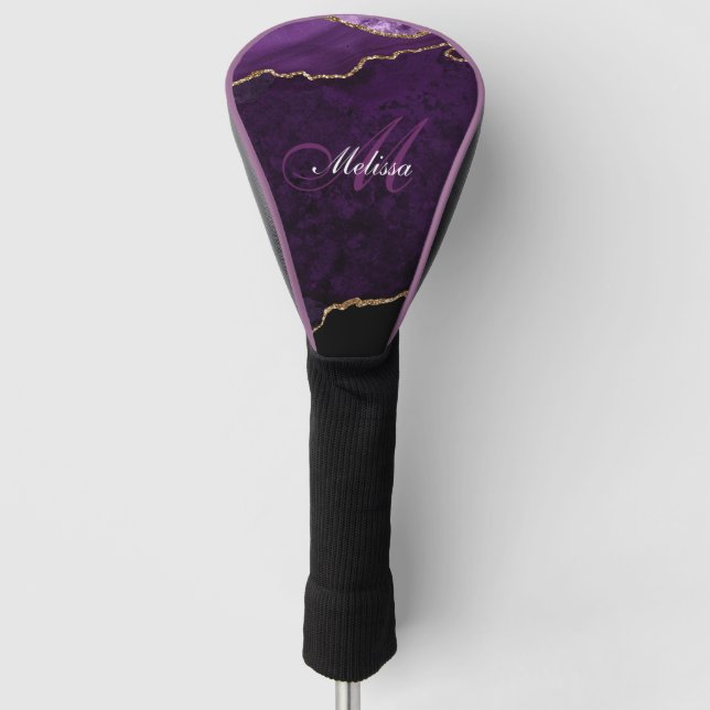 Couvre-club De Golf monogramme d'agate or et violet tendance  (Devant)