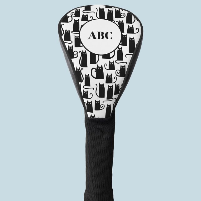 Couvre-club De Golf Monogramme de chat noir (Créateur téléchargé)