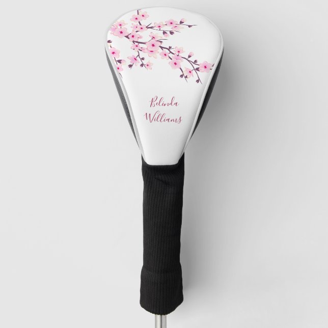 Couvre-club De Golf Monogramme de fleurs de cerisier rose blanc (Devant)