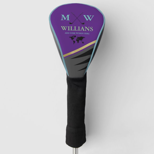 Couvre-club De Golf Monogramme de Golfer (nom et initiales) violet (Devant)