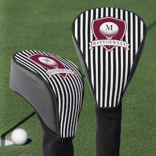 Couvre-club De Golf Monogramme de golfeur rouge à rayures noires moder