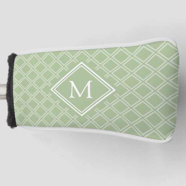 Couvre-club De Golf Monogramme de Motif Classy Sage et White Diamond (Devant)