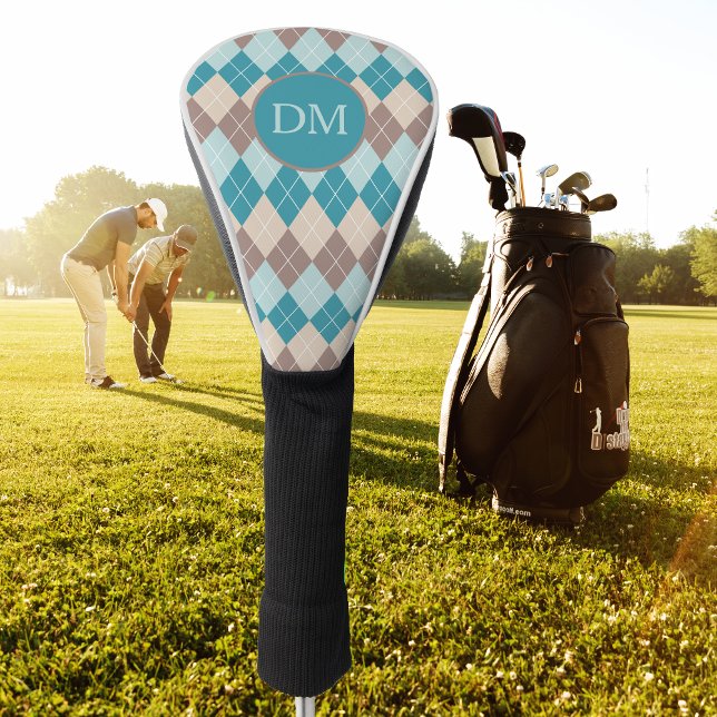 Couvre-club De Golf Monogramme de Motif de Jacquard bleu turquoise (Créateur téléchargé)