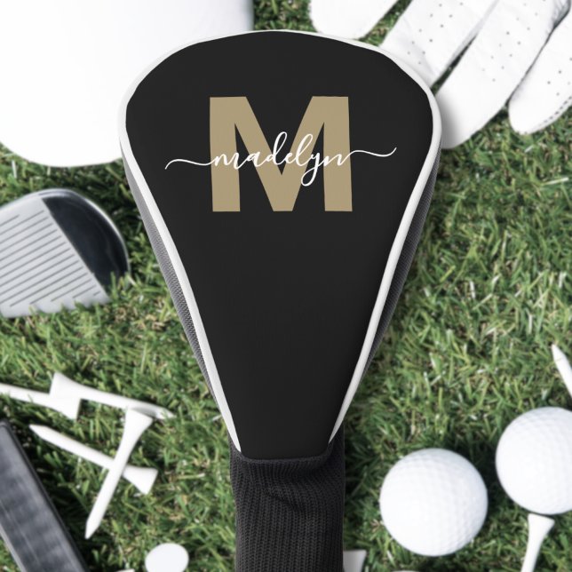 Couvre-club De Golf Monogramme de nom initial Gold personnalisé (Personalized Gold Initial Name Monogram Golf Head Cover)