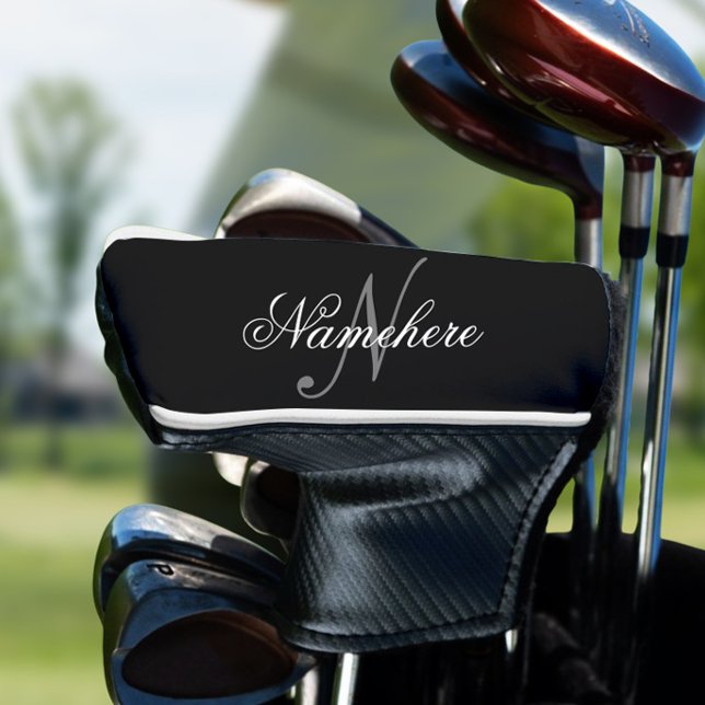 Couvre-club De Golf Monogramme de nom noir et blanc personnalisé uniqu (Créateur téléchargé)