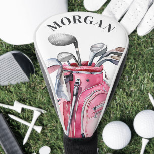 Couvre-club De Golf Monogramme de nom personnalisé rose