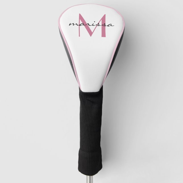 Couvre-club De Golf Monogramme de nom rose des dames personnalisées (Devant)