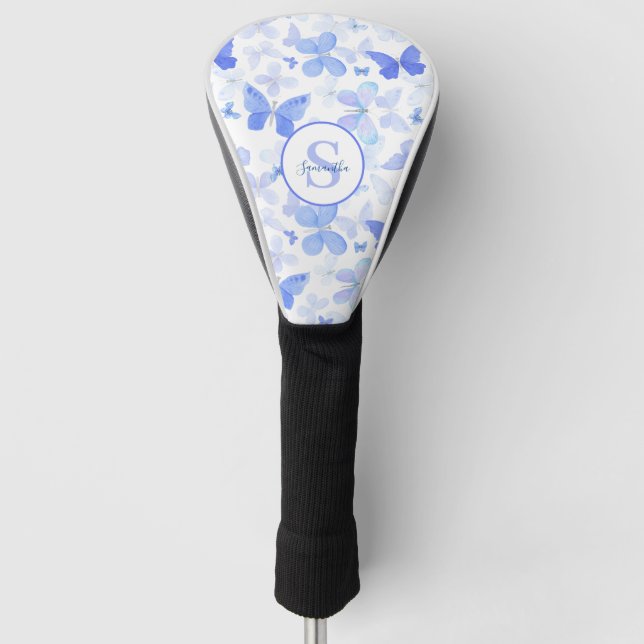 Couvre-club De Golf Monogramme de papillon bleu moderne (Devant)