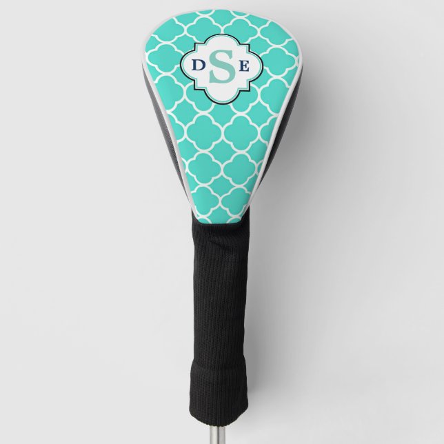 Couvre-club De Golf Monogramme de Quatrefoil blanc turquoise (Devant)