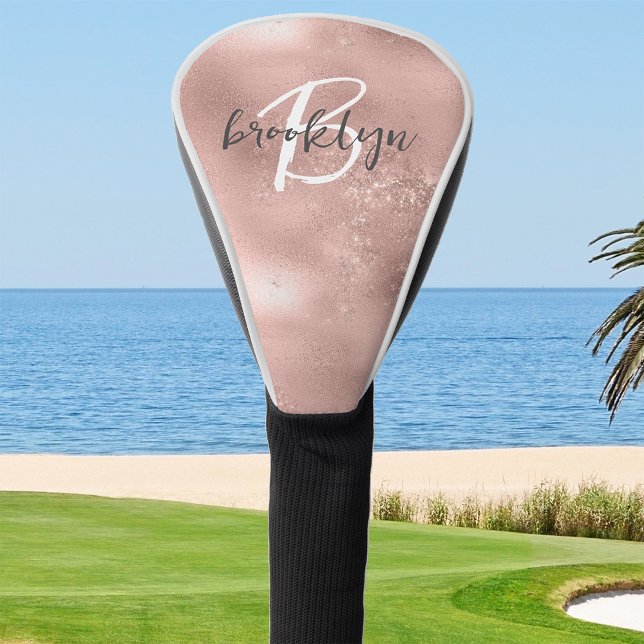 Couvre-club De Golf Monogramme de script tendance Glam Blush Pink (Créateur téléchargé)