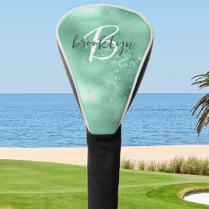 Couvre-club De Golf Monogramme de script tendance Glam Mint Green