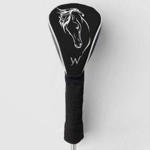 Couvre-club De Golf Monogramme de tête de cheval noir et blanc moderne