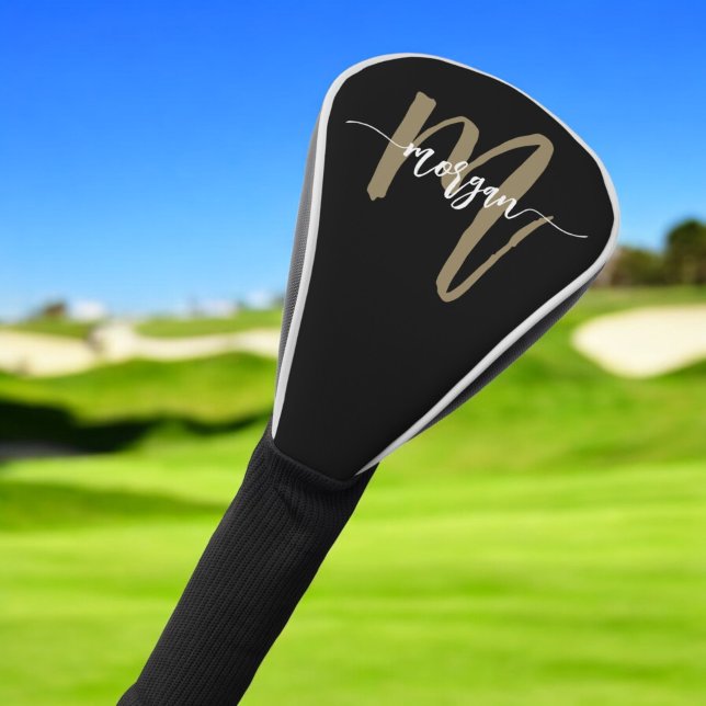Couvre-club De Golf Monogramme Design moderne Black Gold (Créateur téléchargé)