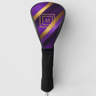 Couvre-club De Golf Monogramme diagonale violet et or
