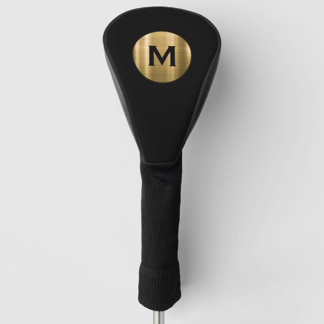 Couvre-club De Golf Monogramme d'or brossé noir moderne (Devant)