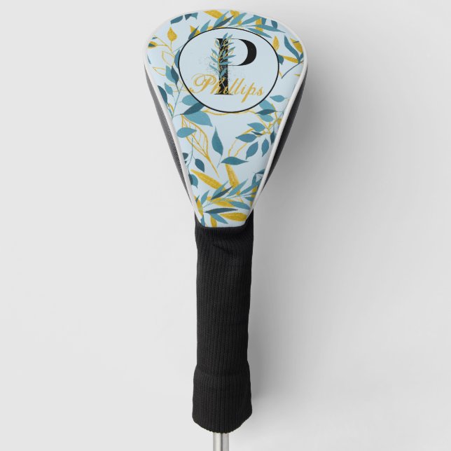 Couvre-club De Golf Monogramme d'or de la Marine Feuille moderne "Lett (Devant)