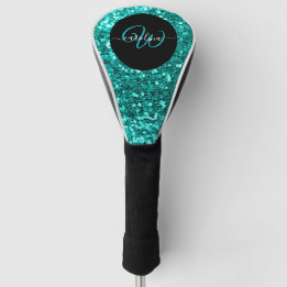 Couvre-club De Golf monogramme élégant aqua nom de parties scintillant