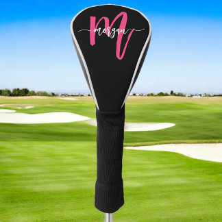 Couvre-club De Golf Monogramme élégant moderne rose chaud noir