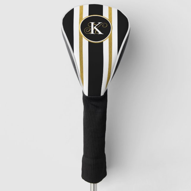 Couvre-club De Golf Monogramme Elégant Noir & Or Personnalisé (Devant)