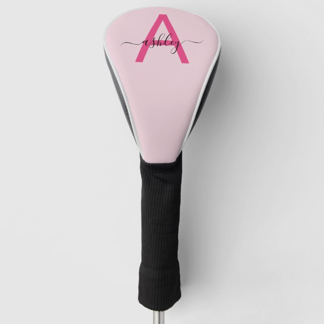 Couvre-club De Golf Monogramme élégant rose chaud moderne (Devant)