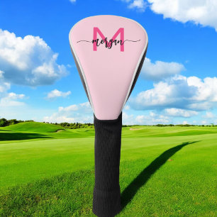Couvre-club De Golf Monogramme élégant rose chaud moderne