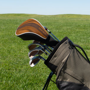 Couvre-club De Golf Monogramme En Bois D'Acajou Et Texture En Cuir