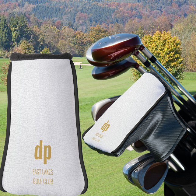 Couvre-club De Golf Monogramme en cuir blanc Nom personnalisé Putter (Créateur téléchargé)