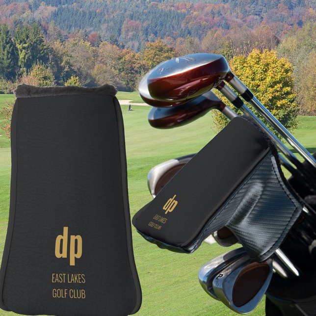 Couvre-club De Golf Monogramme en cuir noir Nom personnalisé Putter (Créateur téléchargé)