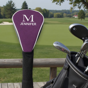 Couvre-club De Golf Monogramme en cuir texturé violet Nom personnalisé