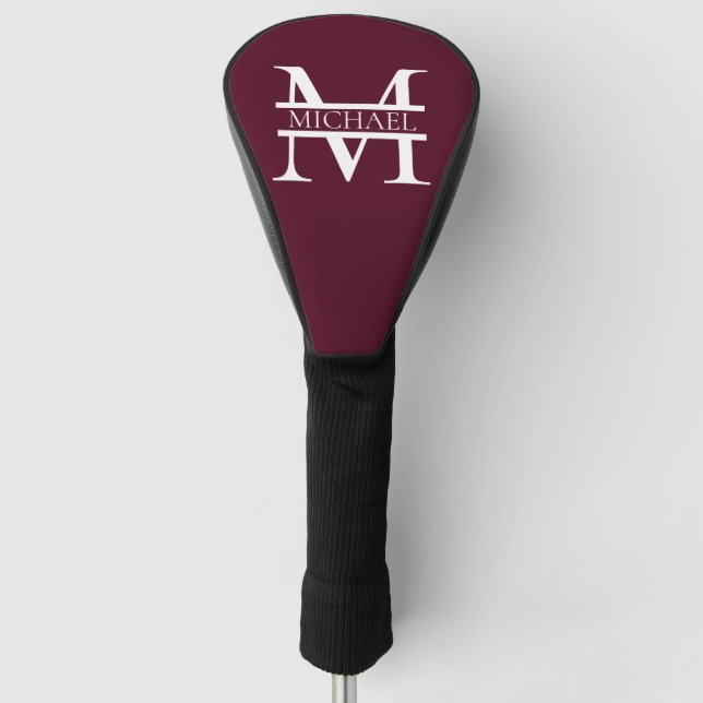Couvre-club De Golf Monogramme et nom Elegant Bourgogne Personnalisé (Devant)