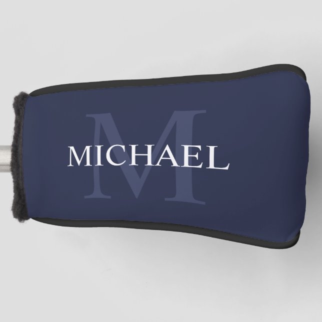 Couvre-club De Golf Monogramme et nom personnalisés Marine Blue (Devant)