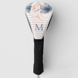 Couvre-club De Golf Monogramme floral bleu rose fileté