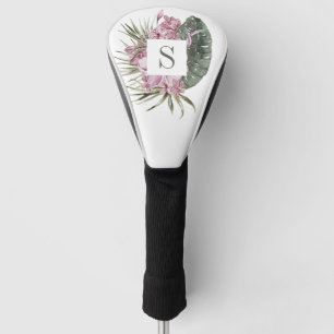 Couvre-club De Golf Monogramme Floral Tropical Aquarelle Rose Vert