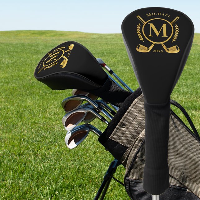 Couvre-club De Golf Monogramme Gold de luxe sur le club de golf noir c (Créateur téléchargé)