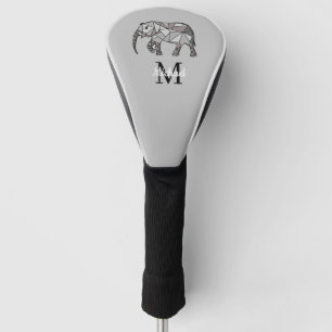 Couvre-club De Golf Monogramme Graphique mignon Eléphant Noir personna