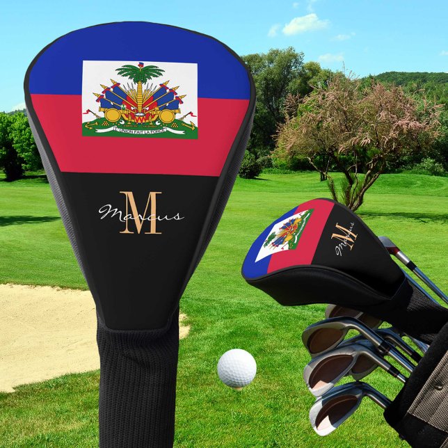 Couvre-club De Golf Monogramme & Haïti Drapeau Clubs de Golf Couvertur (Créateur téléchargé)