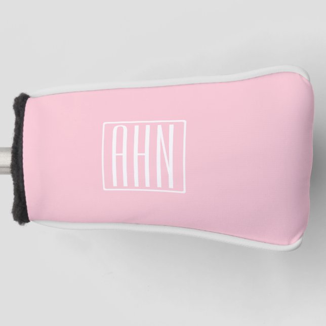 Couvre-club De Golf Monogramme initial | Blanc sur rose clair (Devant)