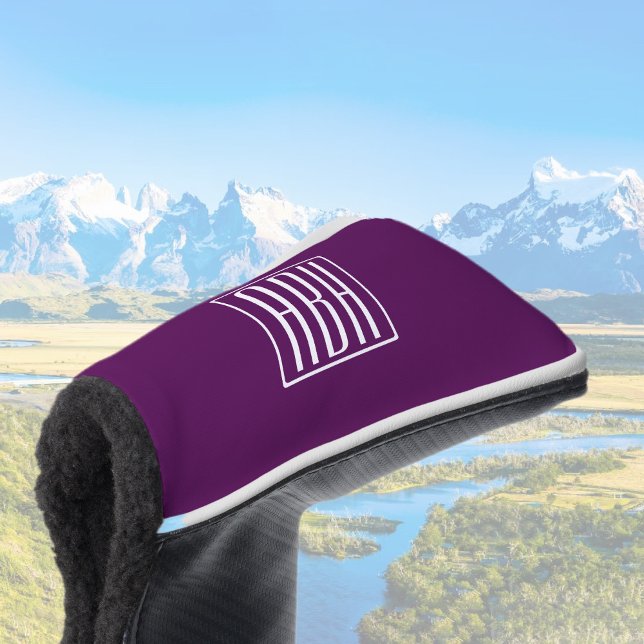Couvre-club De Golf Monogramme initial | Blanc Sur Violet Profond (Créateur téléchargé)