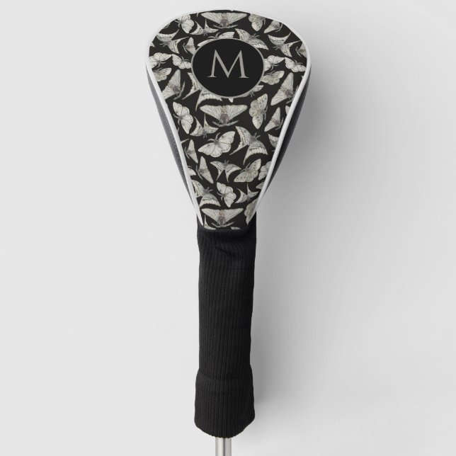 Couvre-club De Golf Monogramme initial Bogue de teigne beige noire (Devant)