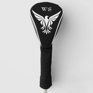 Couvre-club De Golf Monogramme initial d'aigle noir et blanc